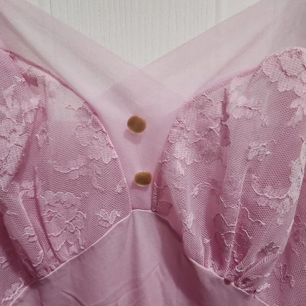 Vintage CAROL BRENT‎ Sleeveless Lingerie Nightgown Dress Lace/Satin Pink Size 34